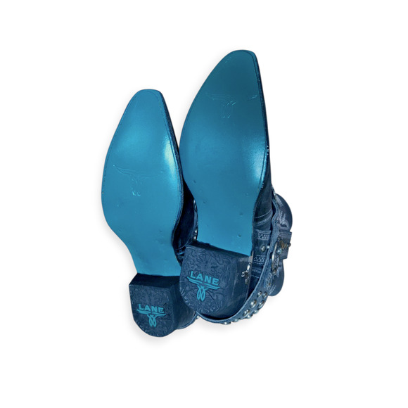 Lane Silver Black Turquoise Mesa Booties Studded Concho Strap Size 7 - Picture 5 of 6